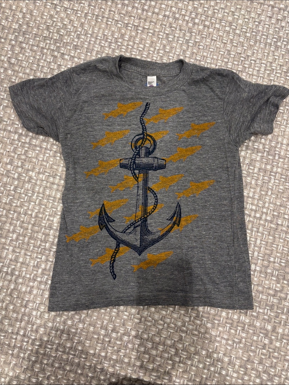 Blue Rooster Collection Gray Tee with Navy Anchor & Mustard Accents